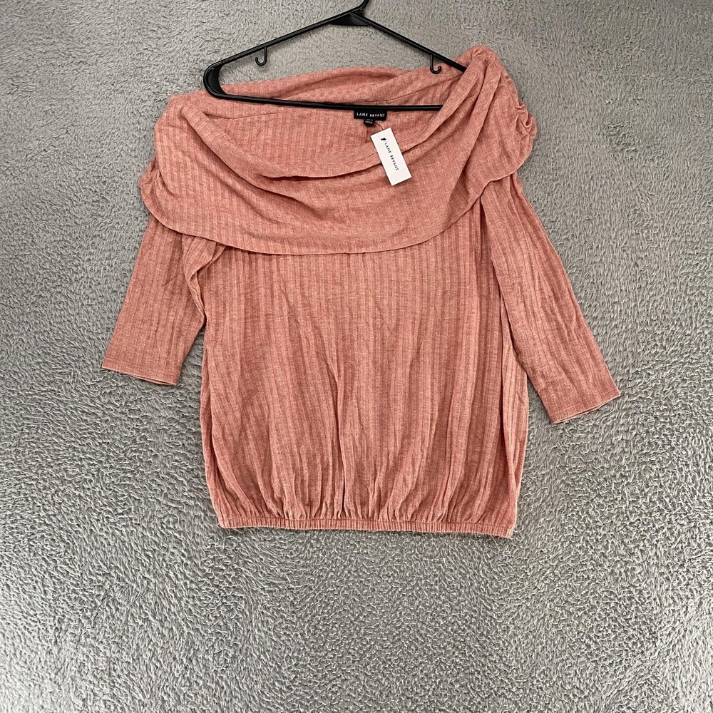 Lane Bryant Sweater Womens 18/20 Off Shoulder One Shoulder Ribbed Knit Coral